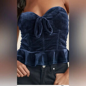 Rich Blue Crushed Velvet ruffle crop top